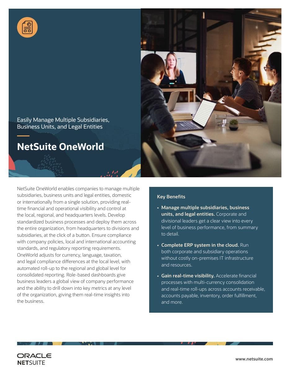 NetSuite OneWorld datasheet cover